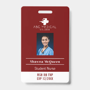 MSN RN FNP Student Nurse Red Photo QR Code Badge