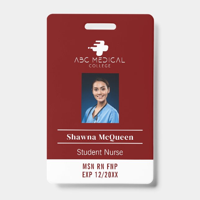 MSN RN FNP Student Nurse Red Photo QR Code Badge (Front)
