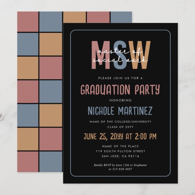 MSW Master of Social Work Graduation Invitation (Front/Back)