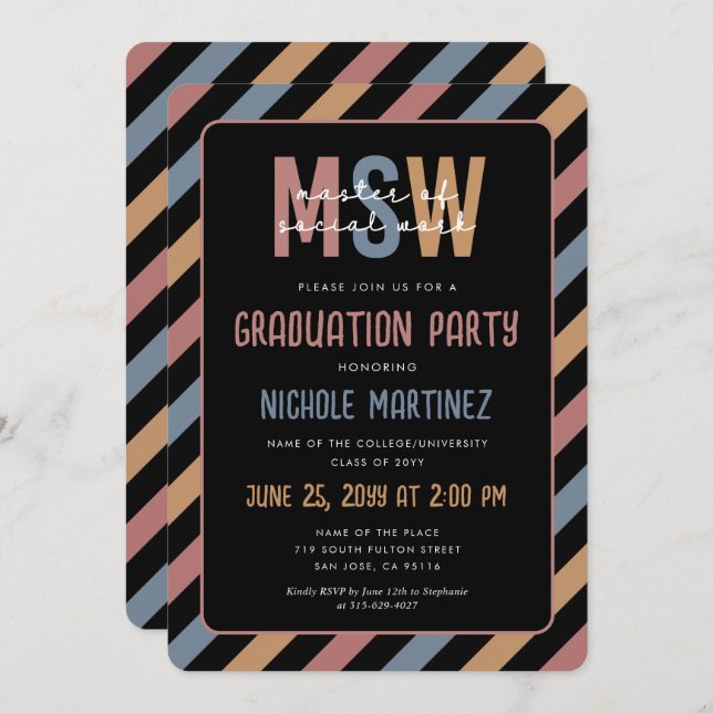 MSW Master of Social Work Graduation Retro Invitation (Front/Back)