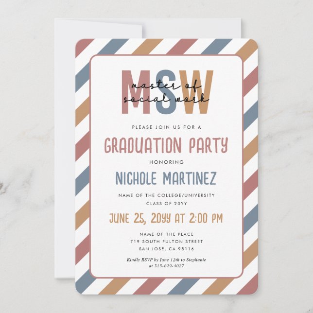 MSW Master of Social Work Graduation Retro Invitation (Front)