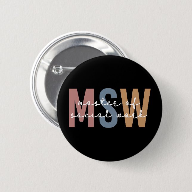 MSW Master of Social Work Retro Graduation 2 Inch Round Button (Front & Back)