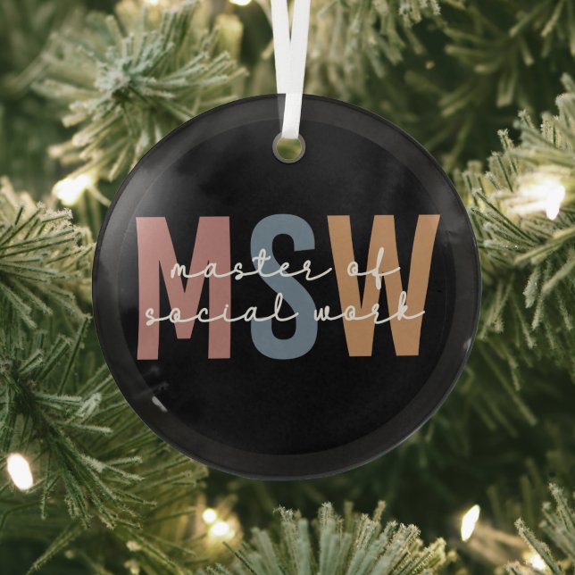 MSW Master of Social Work Retro Graduation Glass Ornament (Insitu)