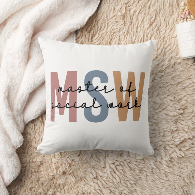 MSW Master of Social Work Retro Graduation Throw Pillow (Blanket)