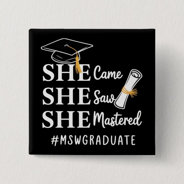 MSW Master’s Degree Master of Social Work Graduate 2 Inch Square Button (Front)