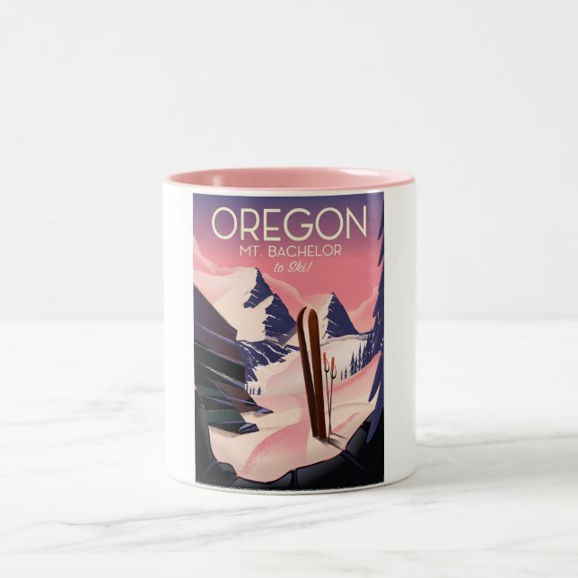 Mt.Bachelor Oregon Ski travel poster Two-Tone Coffee Mug (Center)