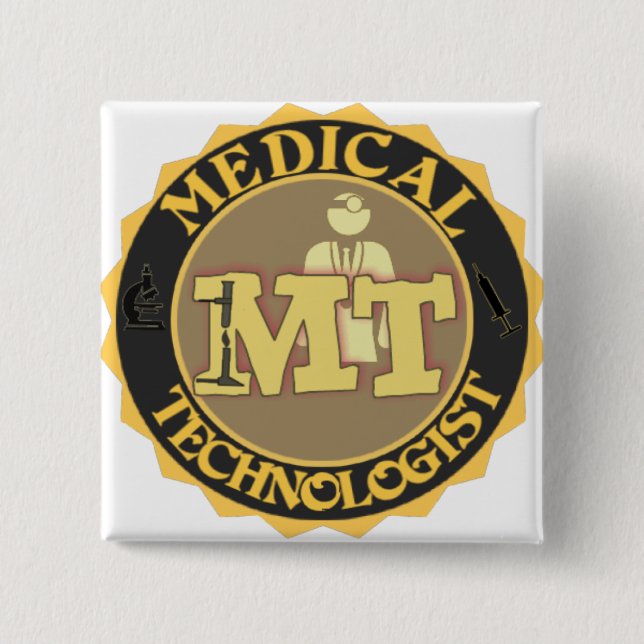 MT BADGE LOGO - MEDICAL TECHNOLOGIST - LABORATORY 2 INCH SQUARE BUTTON (Front)