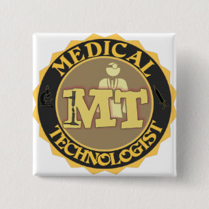 MT BADGE LOGO - MEDICAL TECHNOLOGIST - LABORATORY 2 INCH SQUARE BUTTON