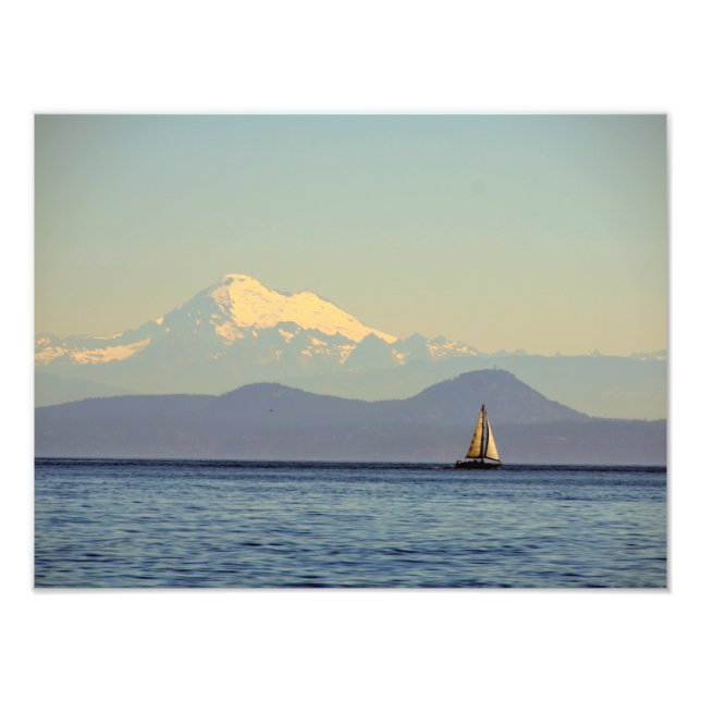 Mt. Baker and Sailboat - Puget Sound, Washington Photo Print (Front)