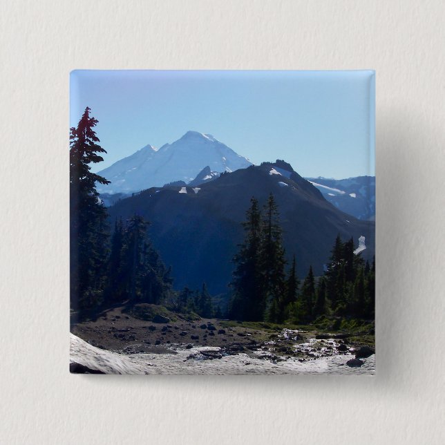 Mt. Baker from Artist Point. 2 Inch Square Button (Front)