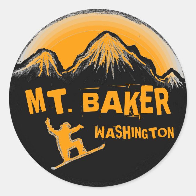 Mt. Baker Washington orange snowboard stickers (Front)