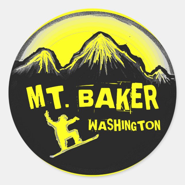 Mt. Baker Washington yellow snowboard stickers (Front)