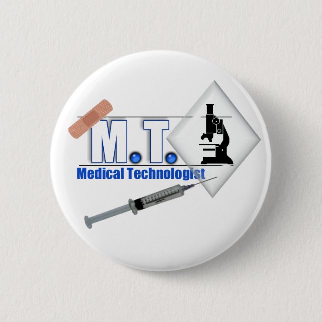 MT BLUE W/ MICROSCOPE - MEDICAL TECHNOLOGIST LAB 2 INCH ROUND BUTTON (Front)