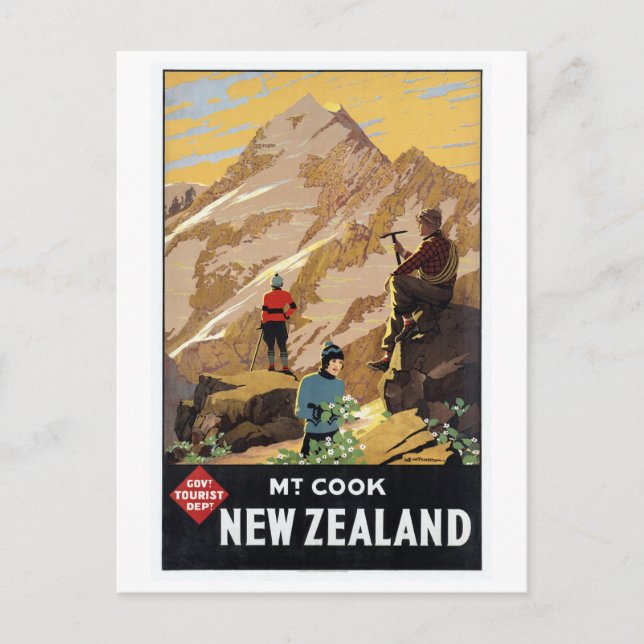 Mt.Cook New Zealand Mountains Vintage Travel Postcard (Front)