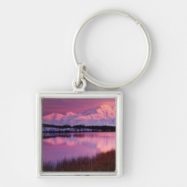 Mt. Denali at sunset from Reflection Pond Keychain (Front)