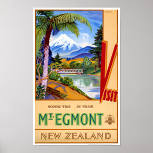 Mt. Egmont New Zealand Vintage Travel Poster