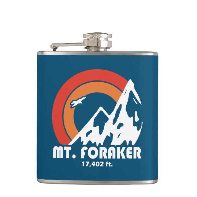 Mt. Foraker Alaska Sun Eagle Hip Flask (Front)
