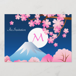 Mt Fuji Cherry Blossoms Spring Japan Night Sakura Invitation