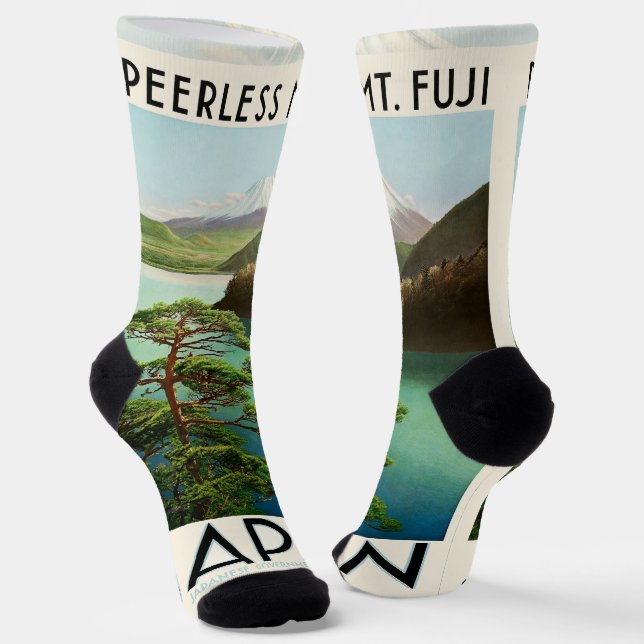 Mt Fuji Japan Travel Poster Vintage Art Socks (Angled)