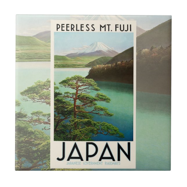 Mt Fuji Japan Travel Poster Vintage Art Tile (Front)