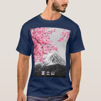 Mt Fuji & Sakura Japanese Cherry Blossom Flowers & T-Shirt