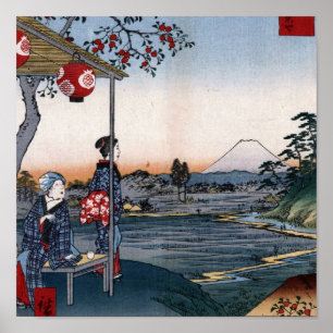 Mt. Fuji Viewed from a Teahouse c. 1800s Japan Poster