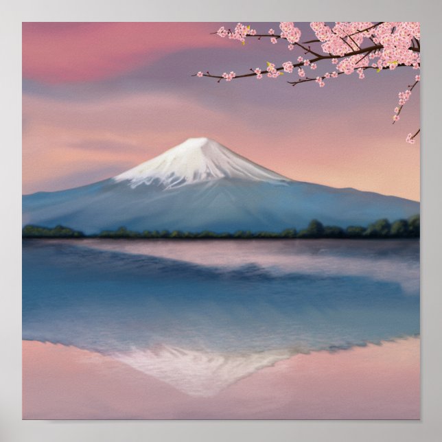 Mt. Fuji with Cherry Blossoms Poster (Front)