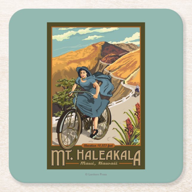 Mt. Haleakala Bicycle Rides Hawaii Square Paper Coaster (Front)