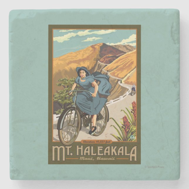 Mt. Haleakala Bicycle Rides Hawaii Stone Coaster (Front)
