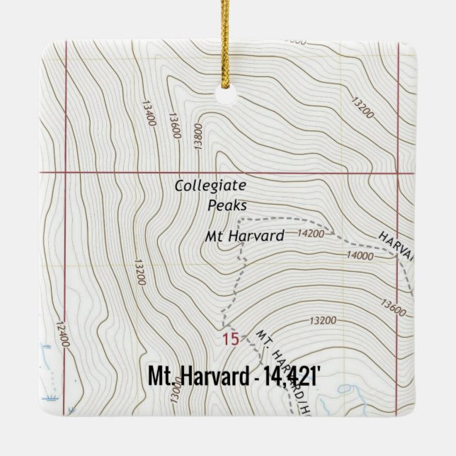 Mt. Harvard Colorado Fourteener Ceramic Ornament (Back)