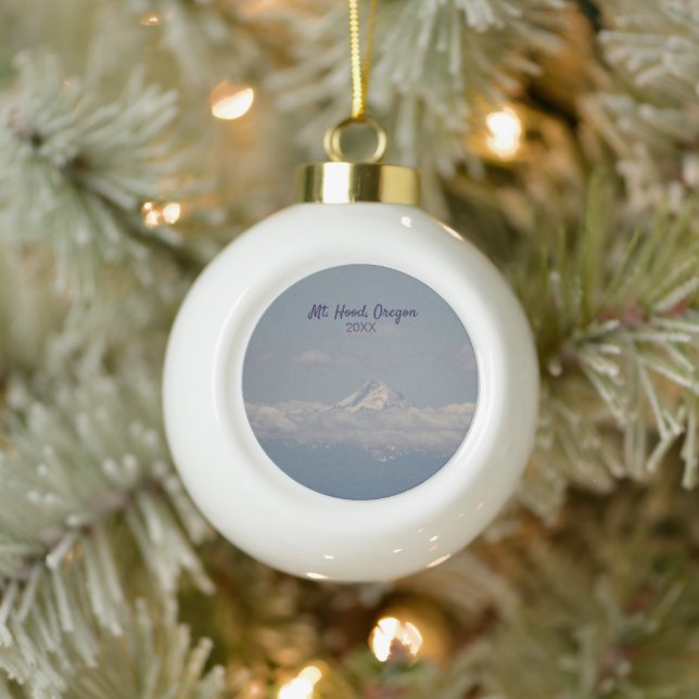 Mt. Hood, Oregon, in the Clouds Photo Ceramic Ball Christmas Ornament (Tree)