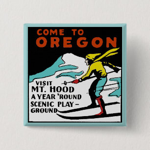 Mt. HOOD OREGON - Vintage Travel 2 Inch Square Button