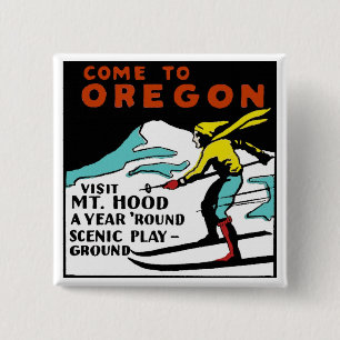 MT. HOOD OREGON - VINTAGE TRAVEL 2 INCH SQUARE BUTTON