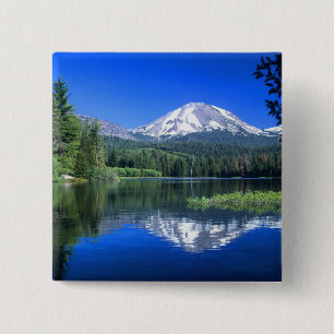 Mt. Lassen rises above Manzanita Lake 2 Inch Square Button