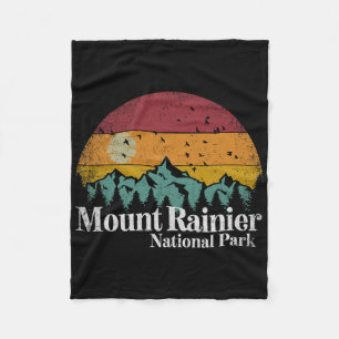 Mt Mount Rainier National Park Retro Style Hiking  Fleece Blanket