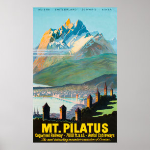 Mt.Pilatus Switzerland Vintage Travel Poster