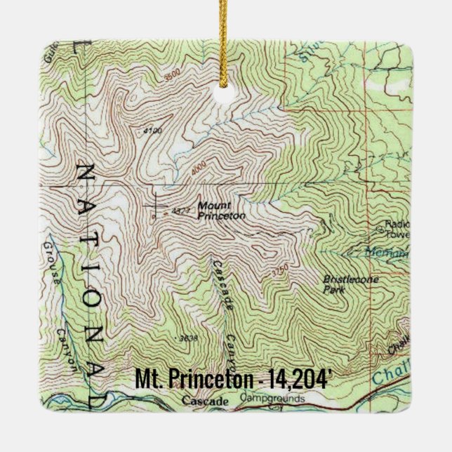 Mt. Princeton Fourteener Topo Map Ceramic Ornament (Back)