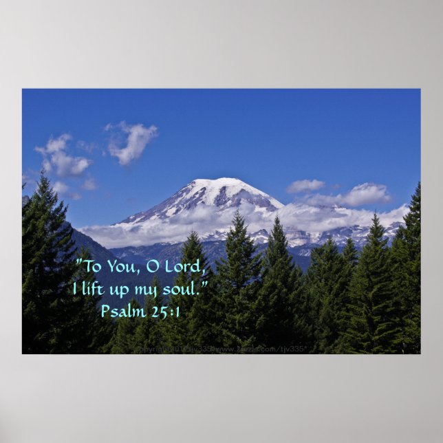Mt. Rainier in fog w/Scripture Verse Poster (Front)