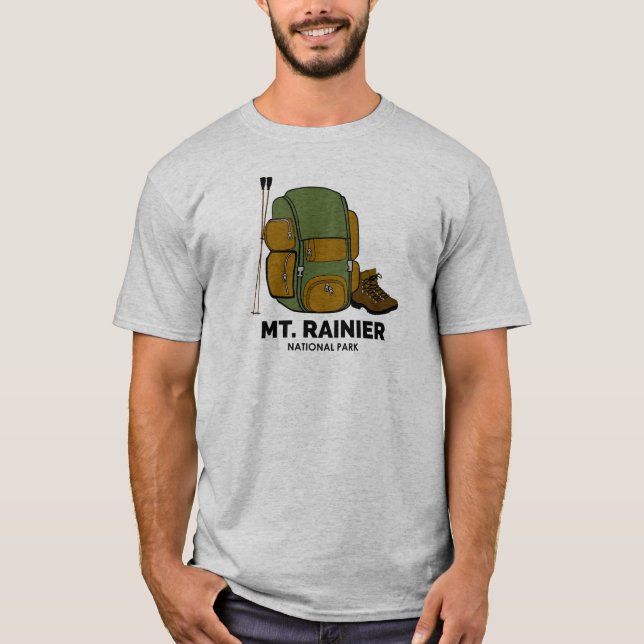 Mt. Rainier National Park Backpack T-Shirt (Front)