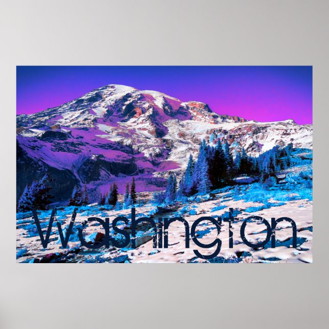 Mt Rainier Psychedelic Purple Recolor Washington Poster (Front)