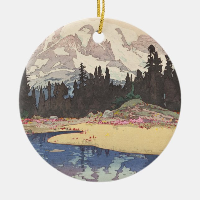 Mt. Rainier (Reniya-Yama) American Series Hiroshi Ceramic Ornament (Front)