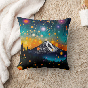 Mt. Rainier Starry Sky Throw Pillow