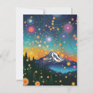 Mt. Rainier w Evening Starry Sky and Fireflies Postcard