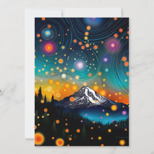 Mt. Rainier w Evening Starry Sky and Wildflowers Holiday Card