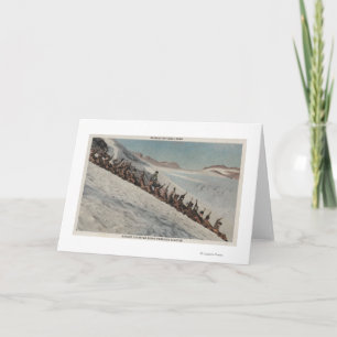 Mt. Rainier, WA - Line of People Sledding in Holiday Card