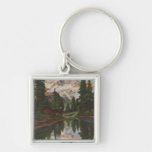 Mt. Rainier, WA - Mirror Lake with Mt. Reflectio Keychain