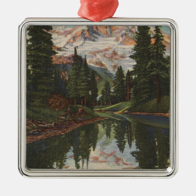 Mt. Rainier, WA - Mirror Lake with Mt. Reflectio Metal Ornament (Front)
