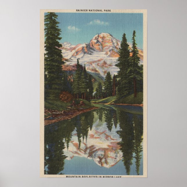 Mt. Rainier, WA - Mirror Lake with Mt. Reflectio Poster (Front)
