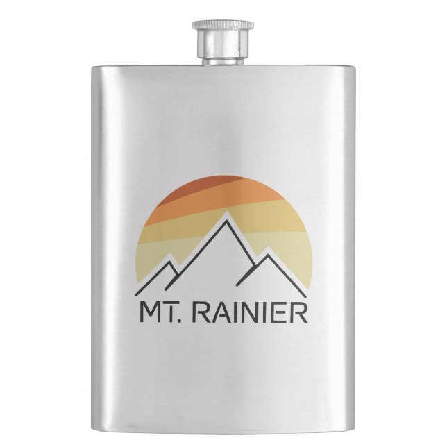 Mt. Rainier Washington Retro Hip Flask (Front)