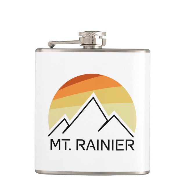 Mt. Rainier Washington Retro Hip Flask (Front)